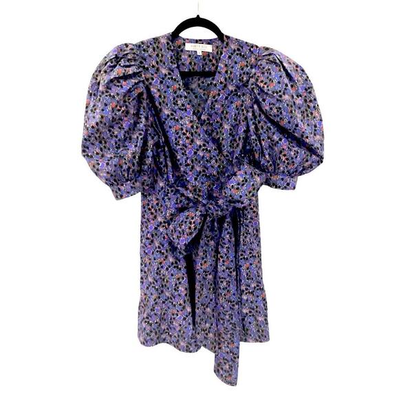 Hunter Bell The Hampton Dress In Geo Bloom Print Size Small Puff Shoulder Wrap - Picture 2 of 12